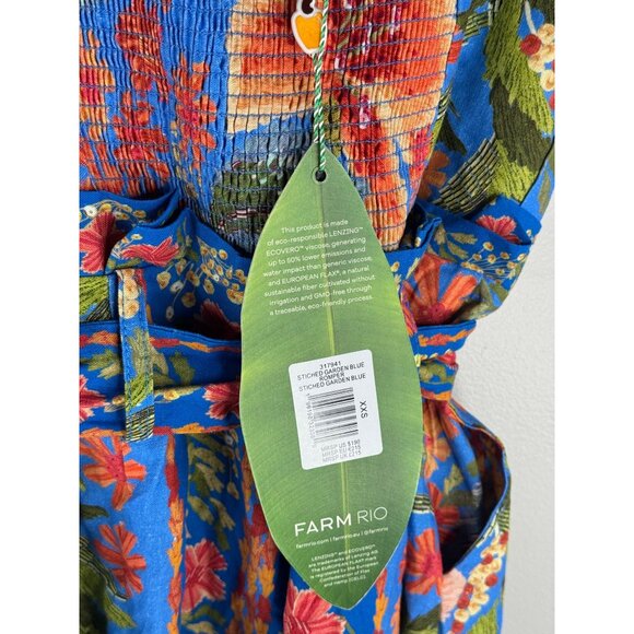NWT FARM RIO Stitched Garden Blue Floral Romper Tropical Beaded Tie Size XXS - Picture 11 of 11